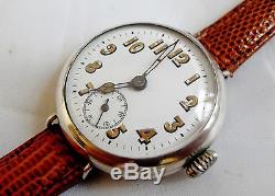 Antique WW1 Hallmarked Sterling Silver Enamel Dial Military Gents Wristwatch