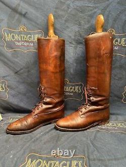 Antique WW1 Officers Leather Field Boots Wooden Trees Inc