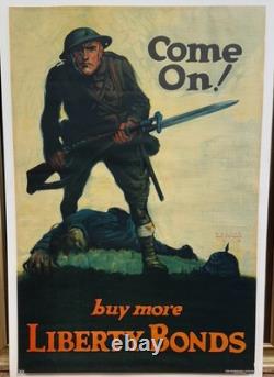 Antique WW1 Poster Come On! 1917 World War One American Soldier Walter Whitehead