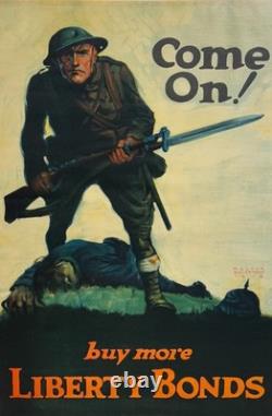 Antique WW1 Poster Come On! 1917 World War One American Soldier Walter Whitehead