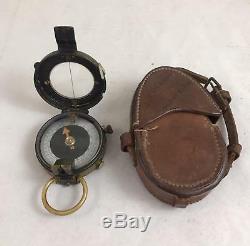 Antique WW1 Vernier Pattern VIII Officers Marching Compass 1917 Leather Case