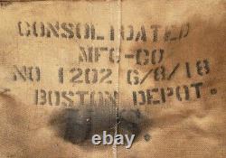 Antique WW1 World War U. S Army Big Canvas Pack Consolidated Bag Boston Depot WWI