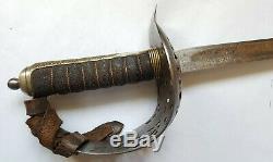 Antique WWI British Pattern 1897 Infantry Officer Sword with Leather Scabbard