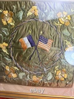 Antique WWI Souvenir de France Silk Embroidery Framed Crossed Flags 24 x 24 Antique WWI Souvenir de France Silk Embroidery Framed Crossed Flags 24 x 24