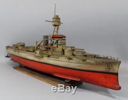 Antique WWI USS Texas Handmade Wood Battleship Ship Model, NR