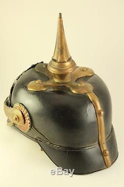 Antique WWI WWII Prussian German Military Pickelhaube Brass Spike Leather Helmet