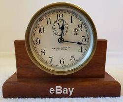 Antique Working 1920's CHELSEA Brass 8 Day Wind-Up Desk Clock with Wood Base