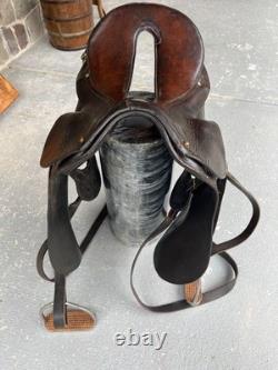 Antique World War 1 Cavalry Saddle Brown Leather with Apron/Fenders Whitman