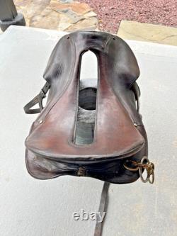 Antique World War 1 Cavalry Saddle Brown Leather with Apron/Fenders Whitman