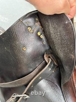 Antique World War 1 Cavalry Saddle Brown Leather with Apron/Fenders Whitman