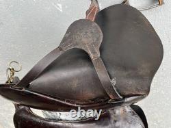 Antique World War 1 Cavalry Saddle Brown Leather with Apron/Fenders Whitman