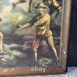 Antique World War 1 Framed Artwork OVER THE TOP U. S. A Renesch 17x13