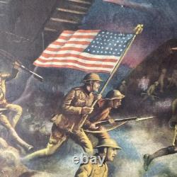 Antique World War 1 Framed Artwork OVER THE TOP U. S. A Renesch 17x13