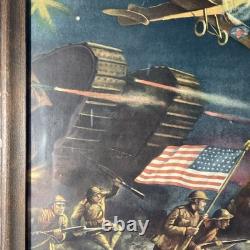 Antique World War 1 Framed Artwork OVER THE TOP U. S. A Renesch 17x13