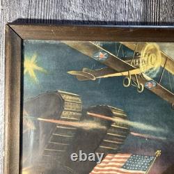 Antique World War 1 Framed Artwork OVER THE TOP U. S. A Renesch 17x13
