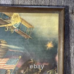 Antique World War 1 Framed Artwork OVER THE TOP U. S. A Renesch 17x13
