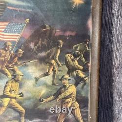 Antique World War 1 Framed Artwork OVER THE TOP U. S. A Renesch 17x13
