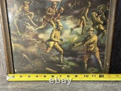 Antique World War 1 Framed Artwork OVER THE TOP U. S. A Renesch 17x13