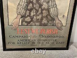 Antique World War I Lithograph Poster Lest We Perish Ethel Franklin Betts Bains