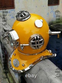Antique Yellow Marine Scuba Divers Diving Helmet US Navy Mark V Deep Sea Boston