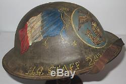 Awesome WW1 USMC Marine 2nd Division Painted Helmet with Flags & EGA Insignia