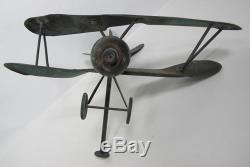 BARN FLOWN! Antique WWI 1920's Folk Art Copper Airplane Biplane Weathervane yqz
