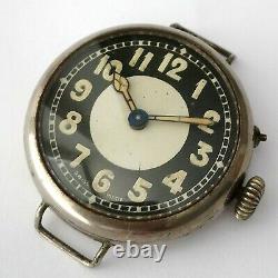 BIG 39mm WW1 TRENCH WATCH BLACK DIAL BRITISH ARMY MILITARY MEN'S ANTIQUE VINTAGE