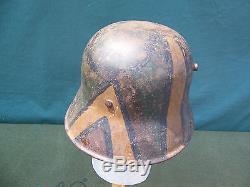 Beautiful German WWI M1917 Stahlhelm Camo Helmet Complete with Intact Liner