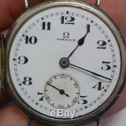 Birmingham 1926 hallmarked silver gents OMEGA WW1 style trench wristwatch
