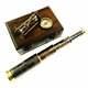 Brass Antique Item Telescope, Compass & And Timer With Wooden Box Combo 3 Replica