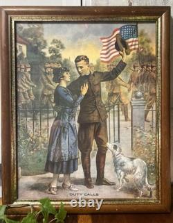 EXCEPTIONAL CONDITION! EG RENESCH'S DUTY CALLS Gorgeous WW1 FRAMED Print! 23
