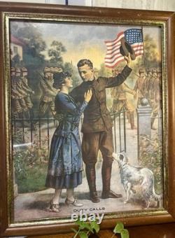 EXCEPTIONAL CONDITION! EG RENESCH'S DUTY CALLS Gorgeous WW1 FRAMED Print! 23