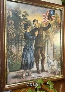 EXCEPTIONAL CONDITION! EG RENESCH'S DUTY CALLS Gorgeous WW1 FRAMED Print! 23