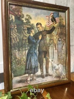 EXCEPTIONAL CONDITION! EG RENESCH'S DUTY CALLS Gorgeous WW1 FRAMED Print! 23
