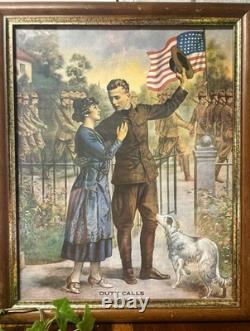 EXCEPTIONAL CONDITION! EG RENESCH'S DUTY CALLS Gorgeous WW1 FRAMED Print! 23