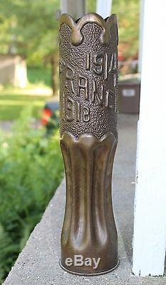 Estate WW1 Trench Art Nouveau Hammered France 75mm Artillery Shell Casing Vase