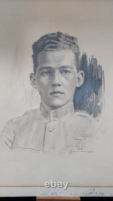 Exquisite WWI Pencil Drawing Of Soldier Artist Signed Ned Steel
