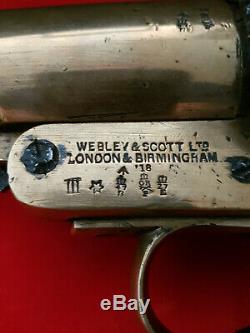 Extremely Rare! WW1 Antique Brass Webley & Scott Flare Gun from 1917