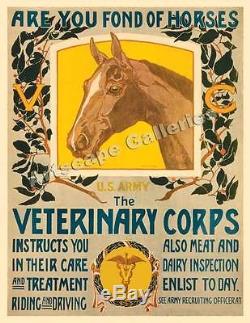 Fond of Horses Veterinary Corps WWI Poster 18x24