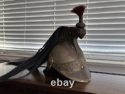 French Pre-WW1 Dragoon Parade Metal Helmet with Horsehair Plume withStamped reg#