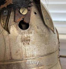 French Pre-WW1 Dragoon Parade Metal Helmet with Horsehair Plume withStamped reg#