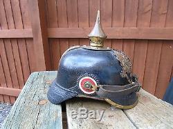 Genuine Ww1 German Pickelhaube Helmet With Original Chin Strap Trench Souvenir