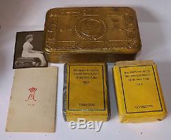 Genuine WWI Princess Mary Christmas 1914 Tin & Contents Card Tobacco Cigarettes