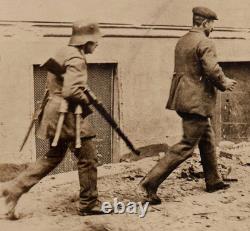 German Freikorps Soldier With Prisoner Helmet Rifle Grenade RPPC Real Photo Post