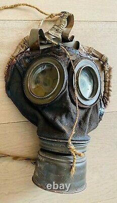 German WW1 M1917 Leather Gas Mask 2J. R & Lots of markings Fully Pliable