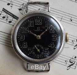 Gorgeous Circa 1920's WWI Military Omega Trench Watch Original Porcelain Dial