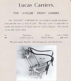 LUCAS Front Carrier Rack WW1 Army Military Cyclist Bicycle Vintage Antique Repro