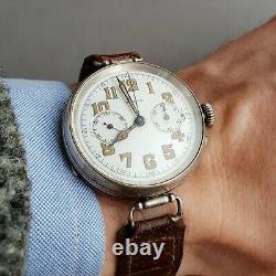Lemania ris WW1 trench chronograph pilot watch aviation monopusher wristwatch