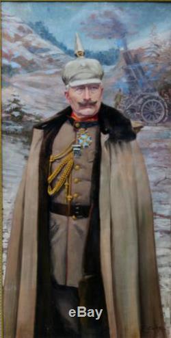 Life Size Antique 1916 WWI, Kaiser Wilhelm II, German Emperor Oil Painting, NR