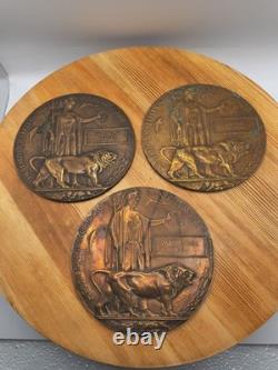 Lot 3 WWI British Bronze Memorial Plaques Death Penny Named J Wills A Golding F